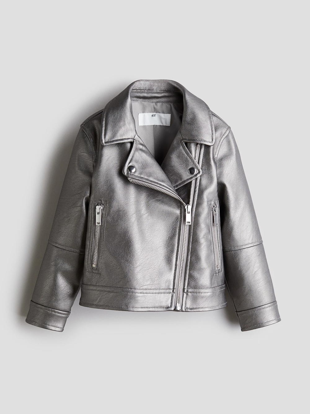 H&M Metallic Silver Moto-Style Jean Jacket for Kids